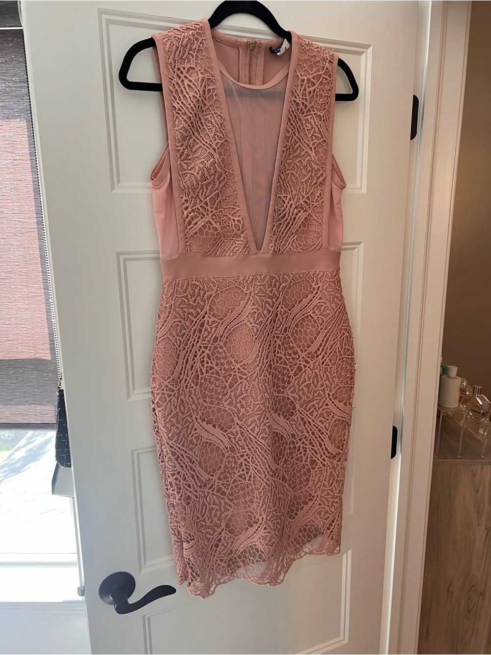 VENUS Blush Pink Lace Mesh Plunge Midi Dress Size M Worn Once